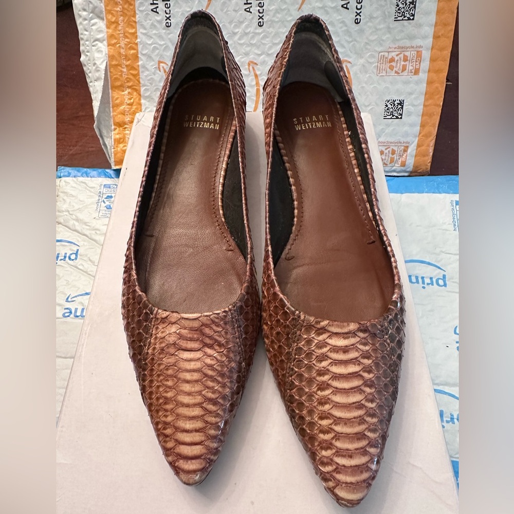 Stuart Weitzman Brown Snakeskin Flats